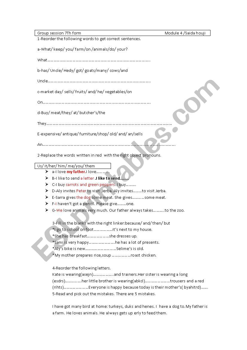 group session 7tth form worksheet