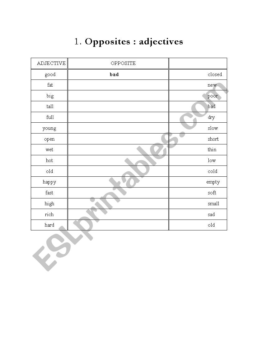 Adjectives - Opposites worksheet