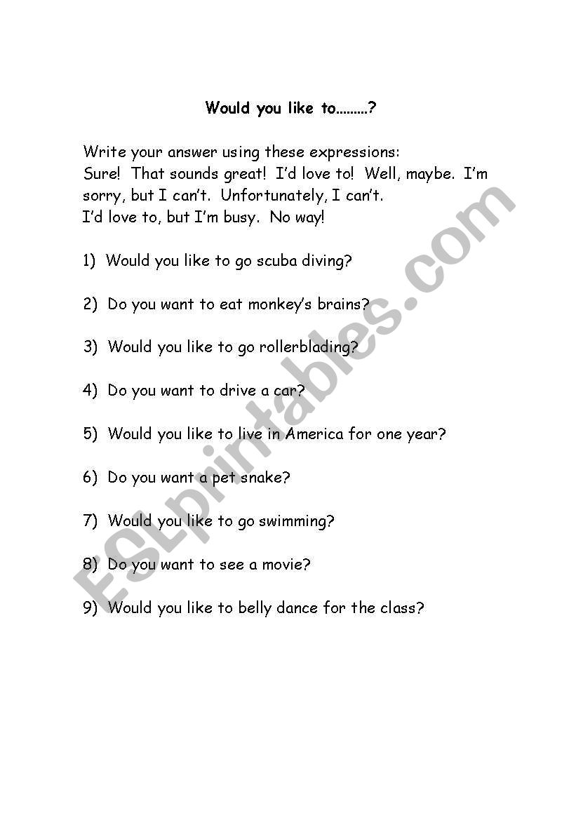 Would you like to....? worksheet