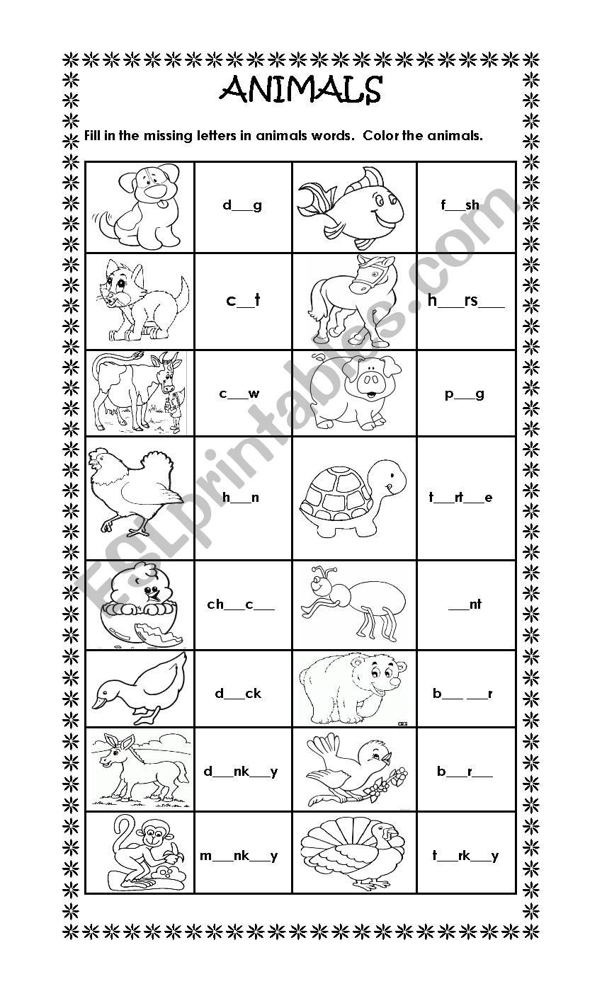 Animals worksheet