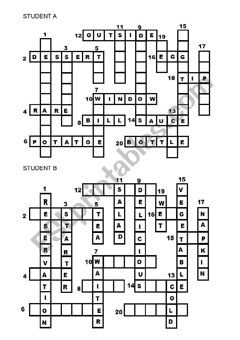 Half-a-crossword - RESTAURANT worksheet