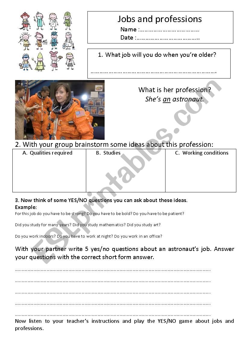 Jobs and Professions worksheet