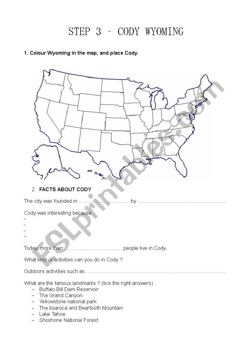 Discover Cody Wyoming worksheet