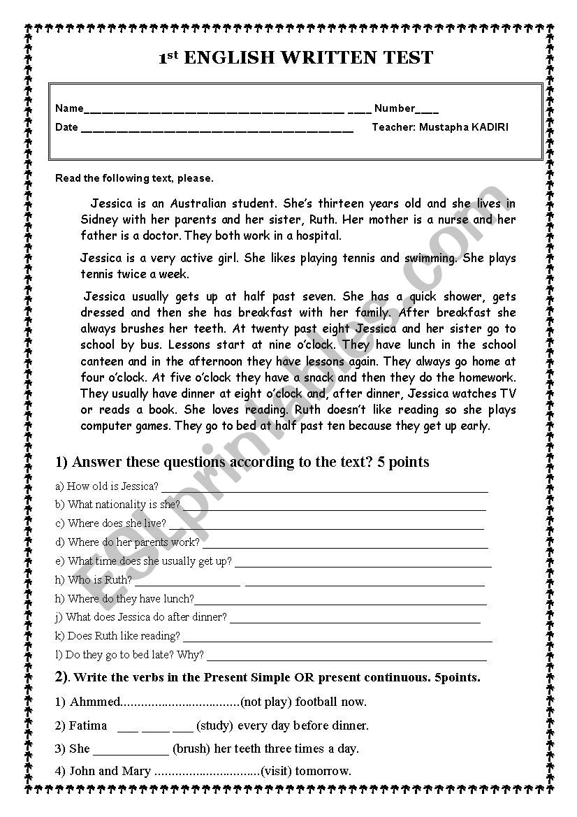 English Test worksheet