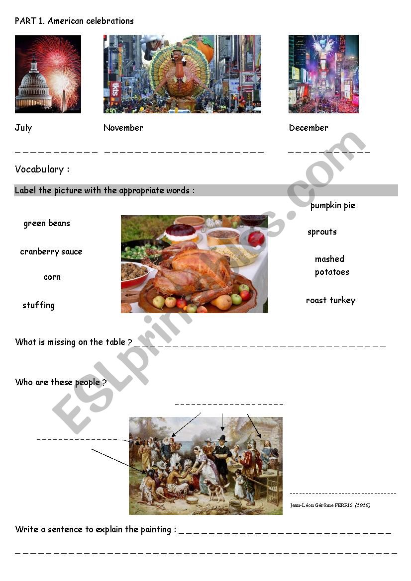 About Thanksgiving worksheet