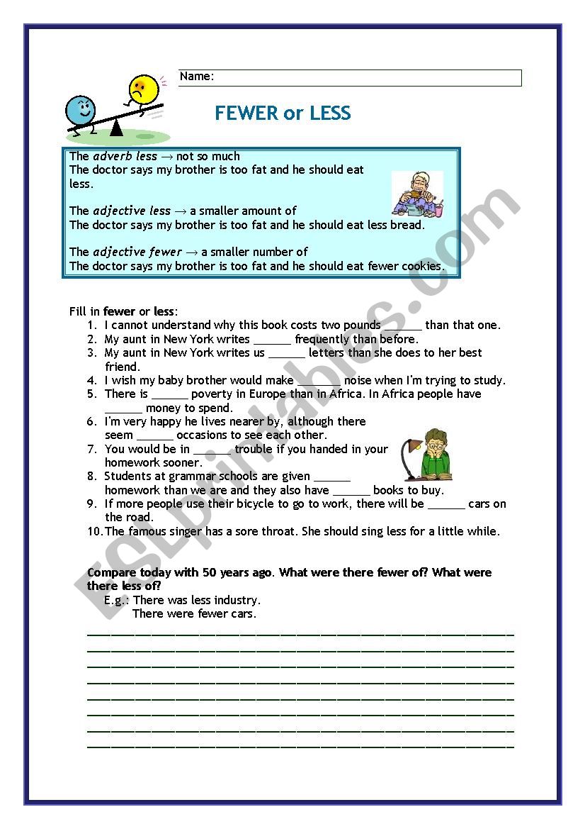 Few, Little, Fewer and Less worksheet