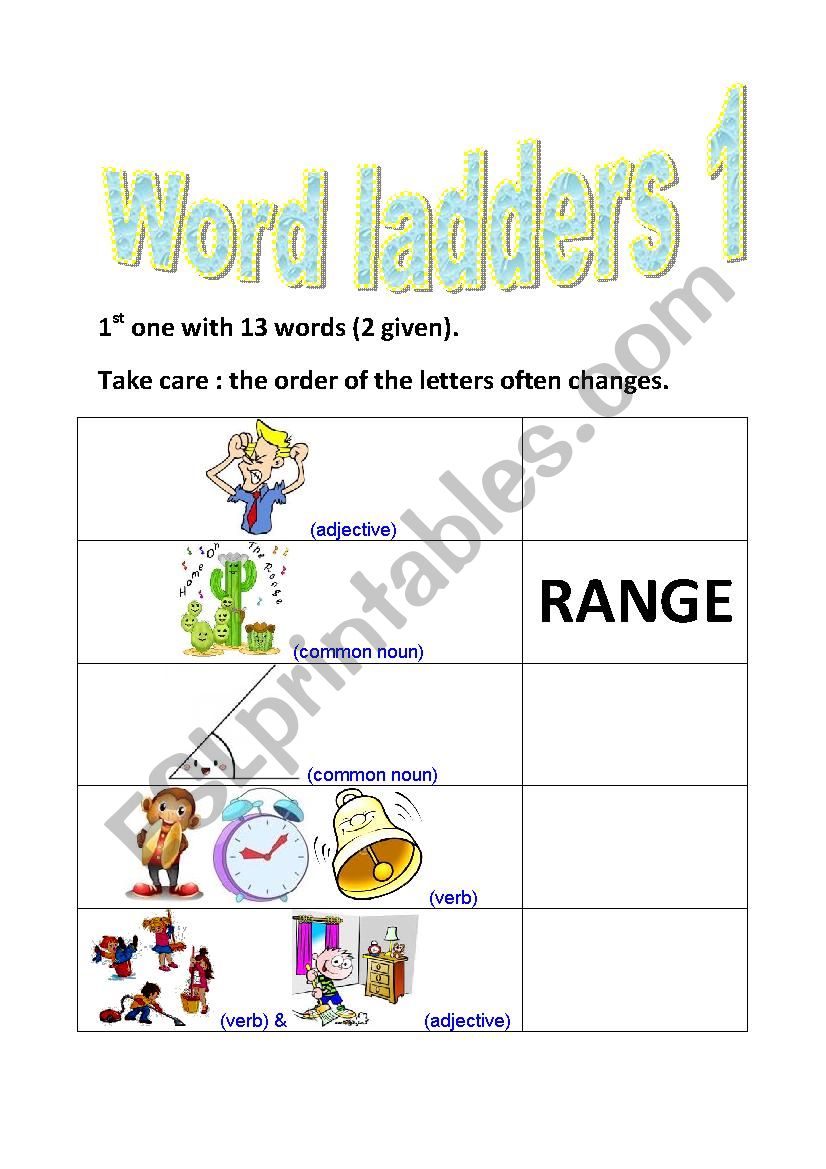 Word ladders - set 1 worksheet