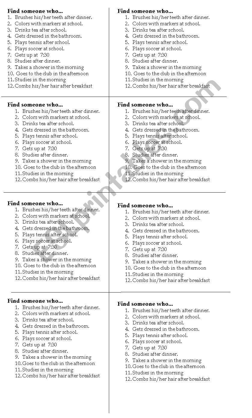 Routine worksheet