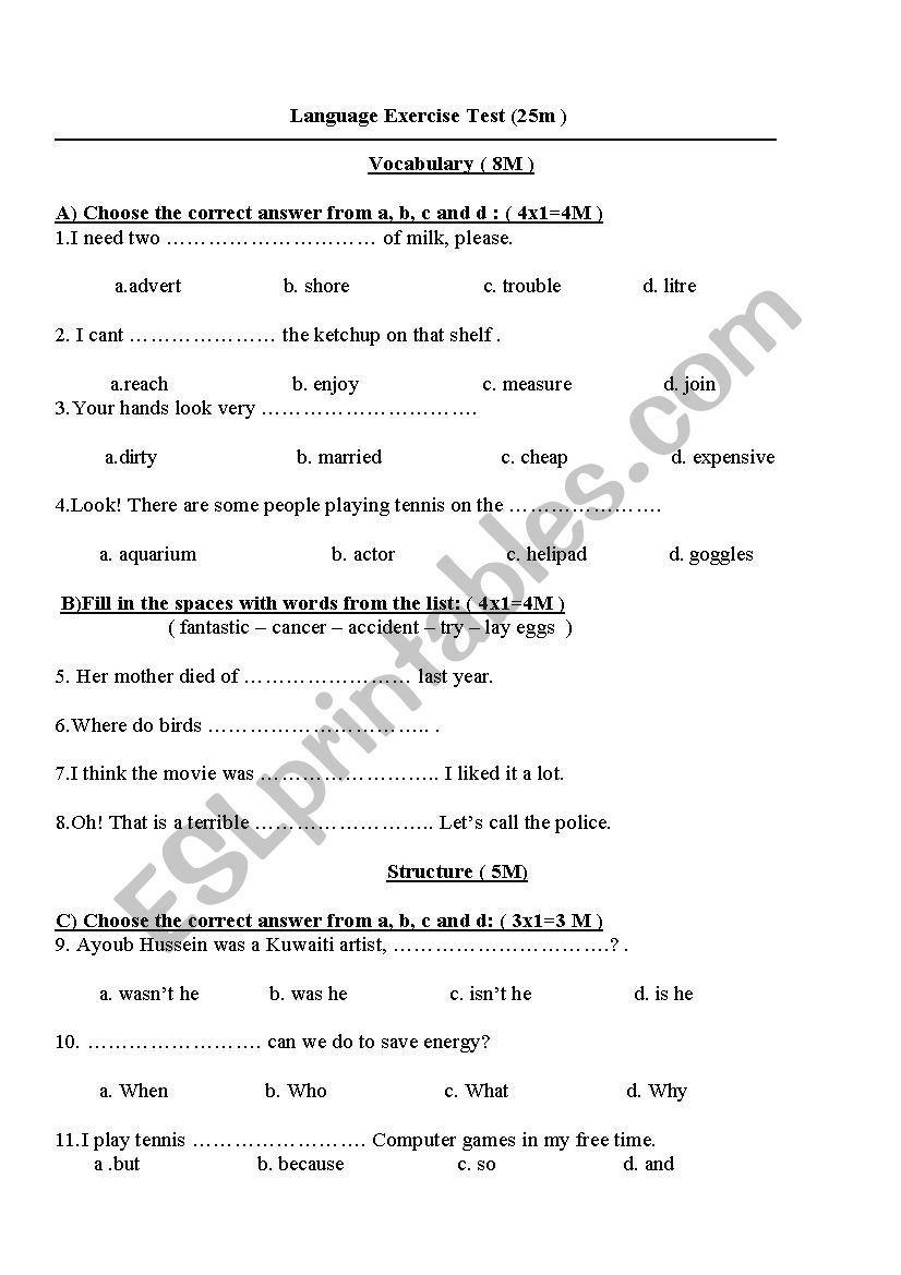 Varied questions worksheet