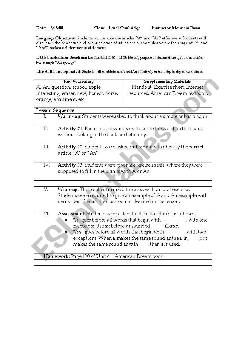 Lesson Plan worksheet