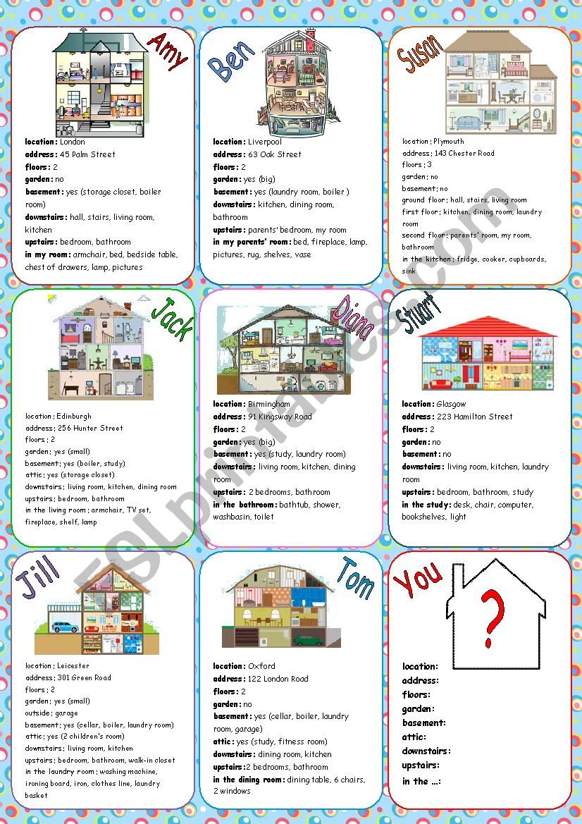 Houses Speaking Cards worksheet