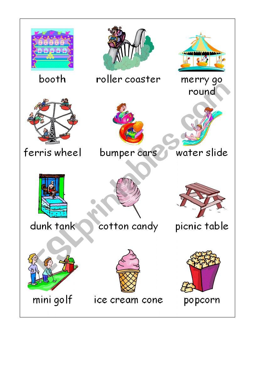 Amusement park words worksheet