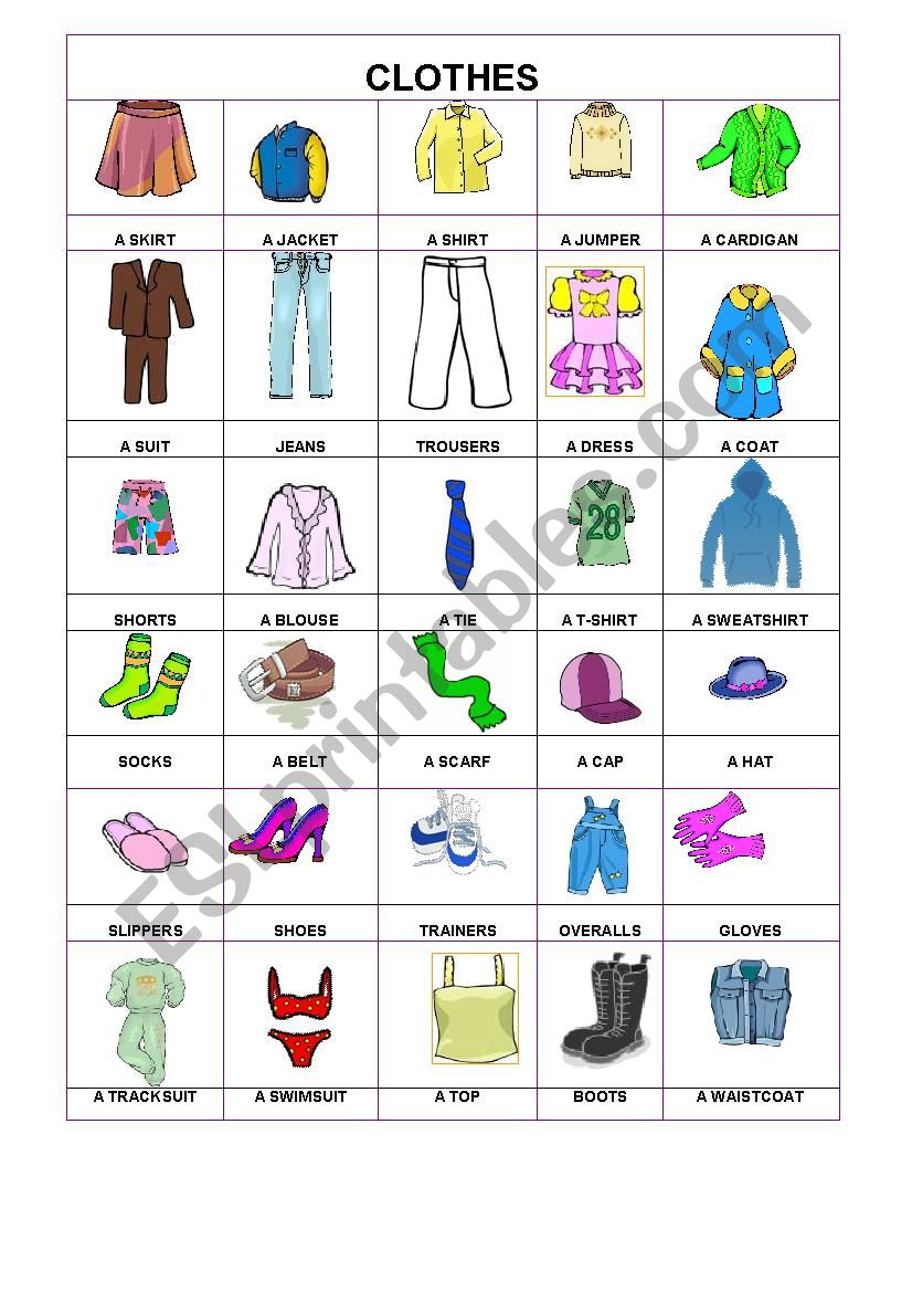 PIctionary- Clothes worksheet