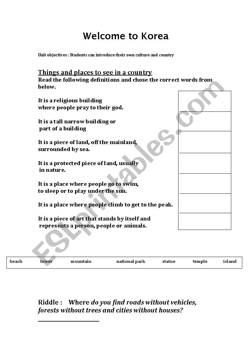 Welcome to Korea worksheet