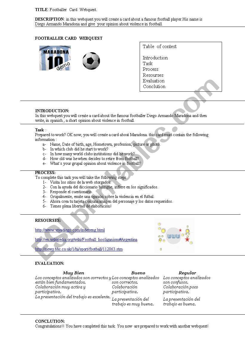 webquest Maradona worksheet