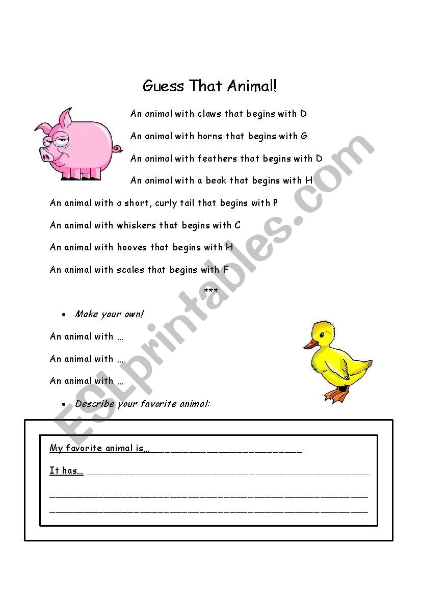 Guess That Animal worksheet