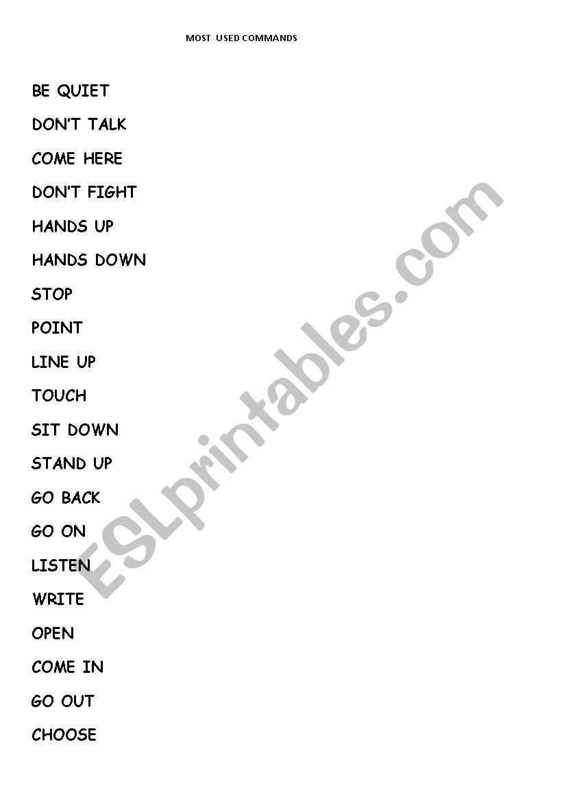 most used commands worksheet