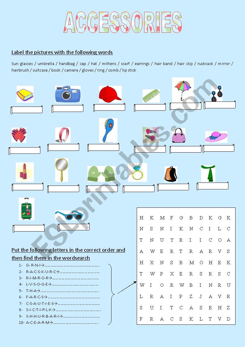 Accessories worksheet