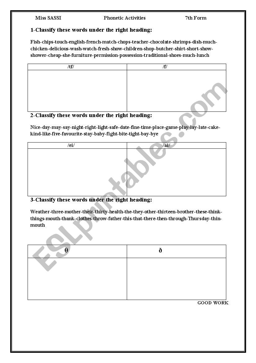 phonetics worksheet