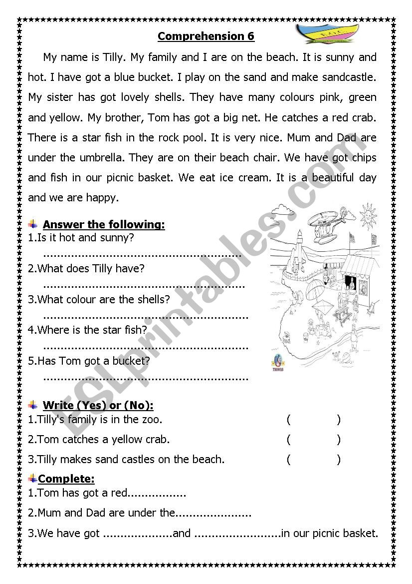 on the beach worksheet