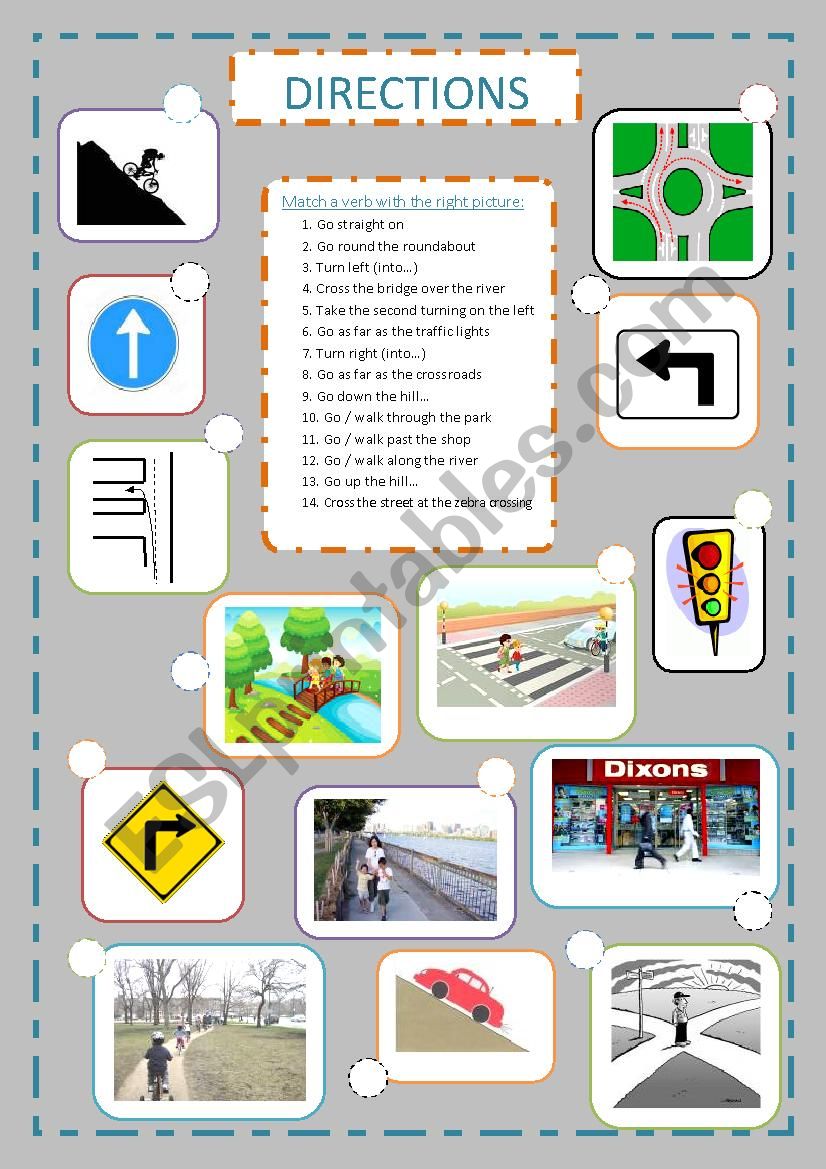 directions vocabulary worksheet