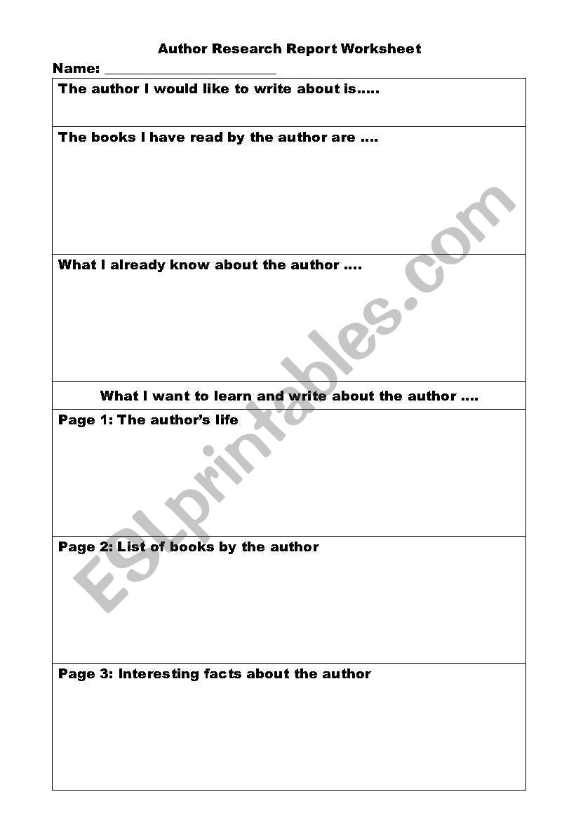 Author Research Report Worksheet