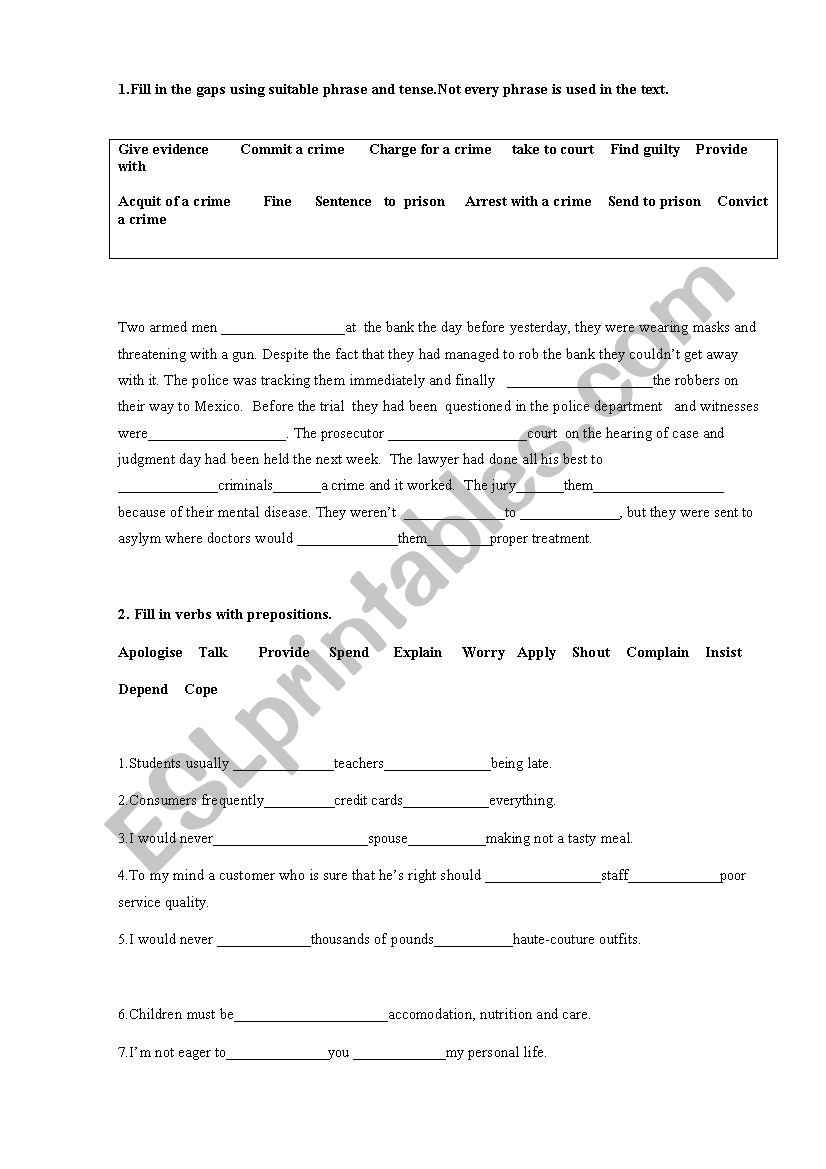 Phrasal verbs, idioms, crime and punishment