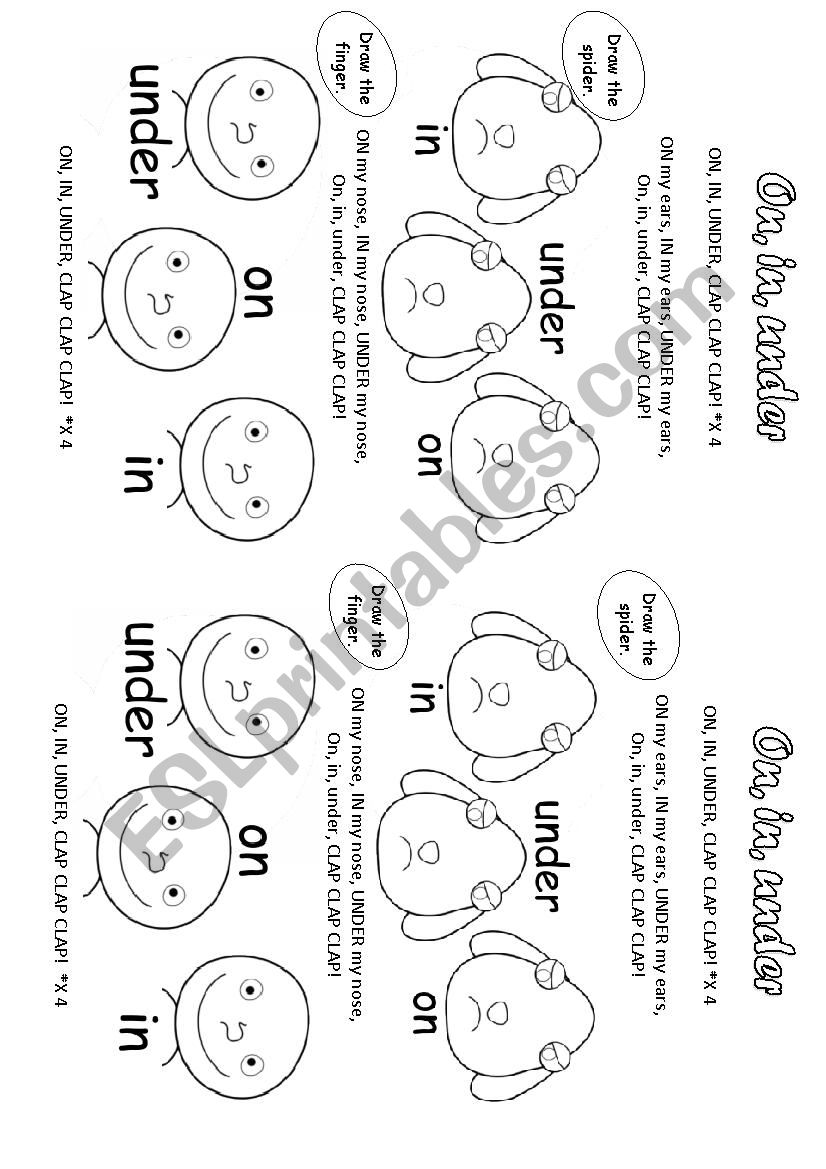 Prepositions of place song 1 worksheet