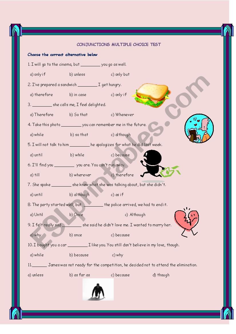 Conjunctions Multiple Choice Test