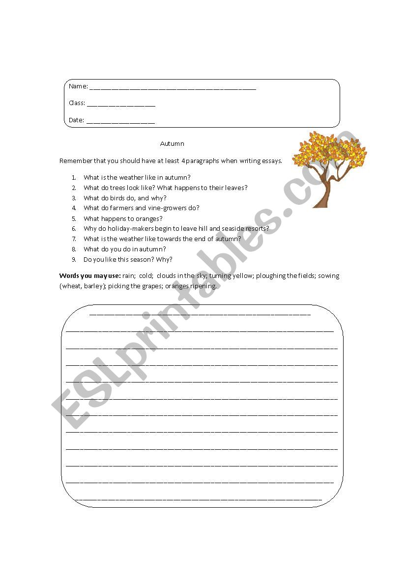 Autumn Essay worksheet