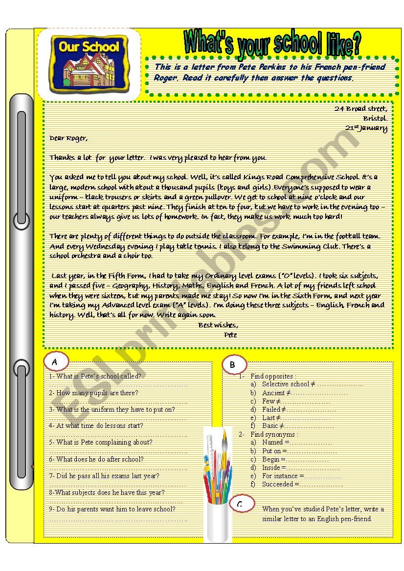 WHATÂ´S YOUR SCHOOL LIKE? worksheet