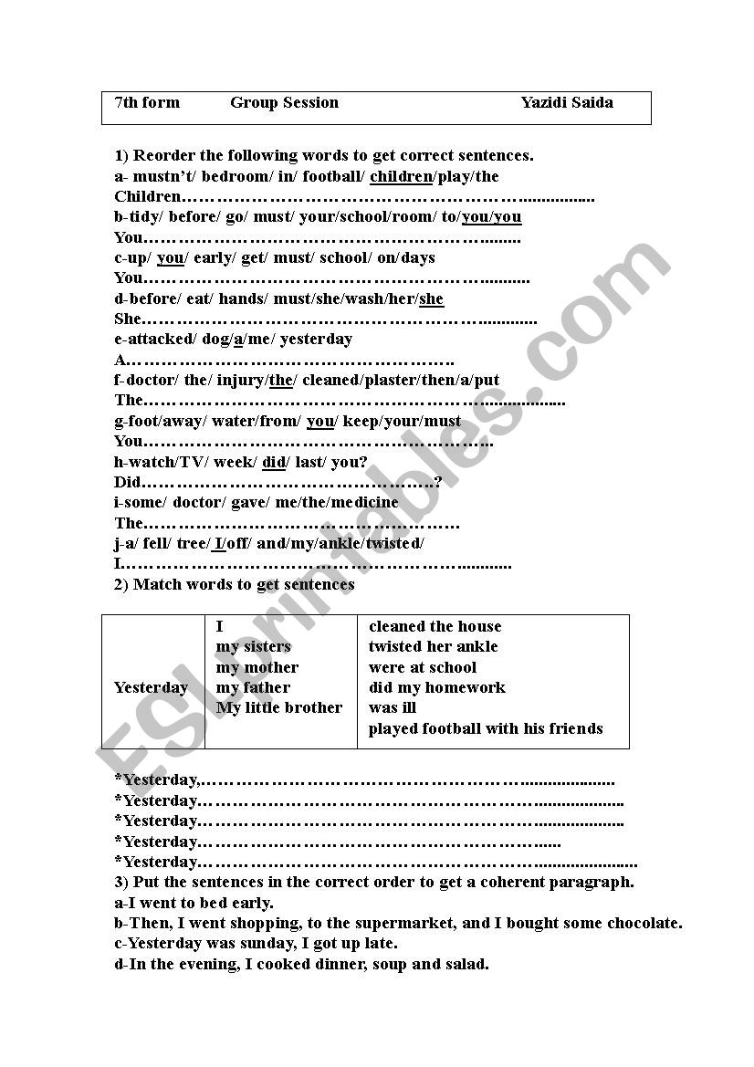 Group session7th form worksheet