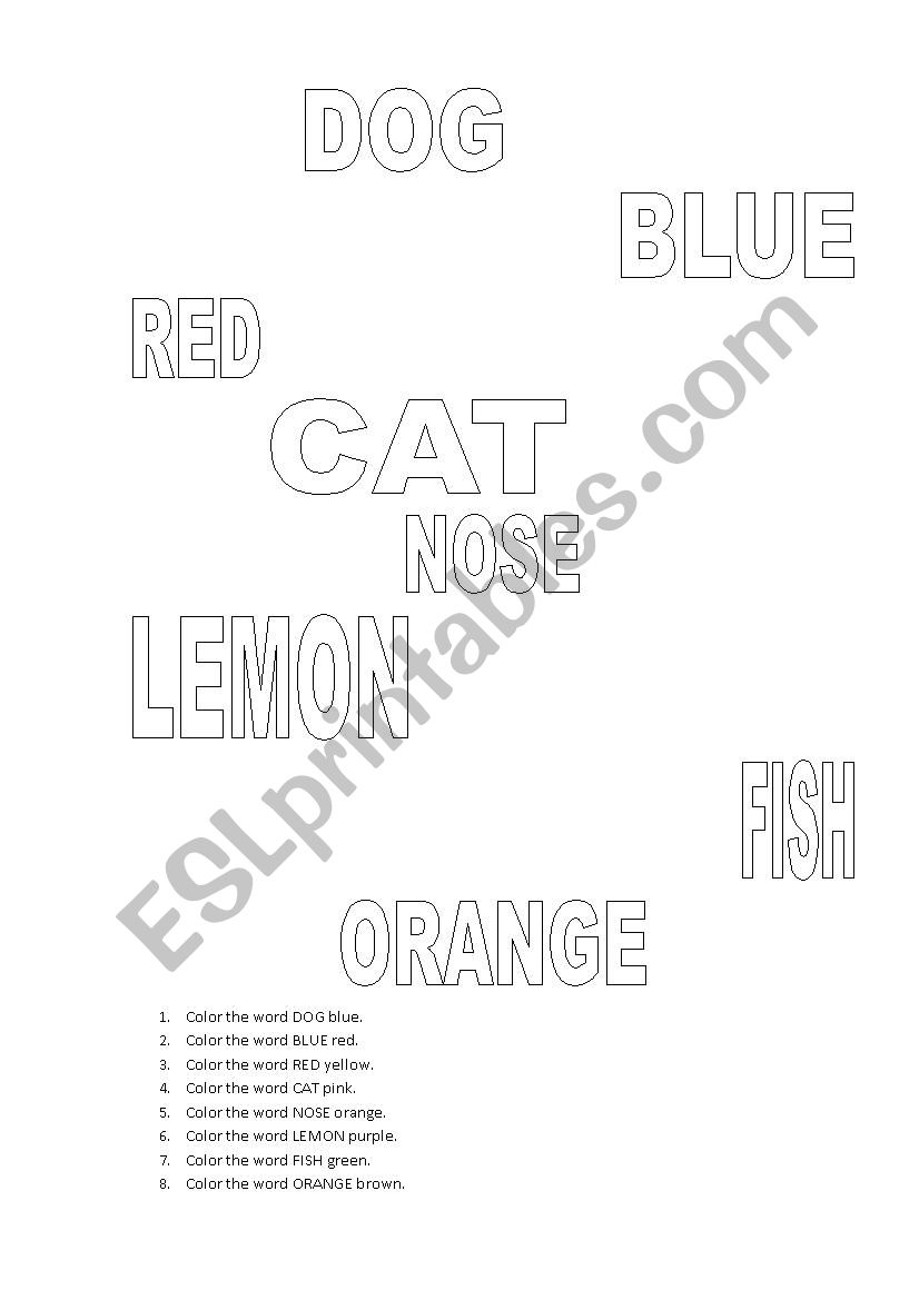 Color the word worksheet