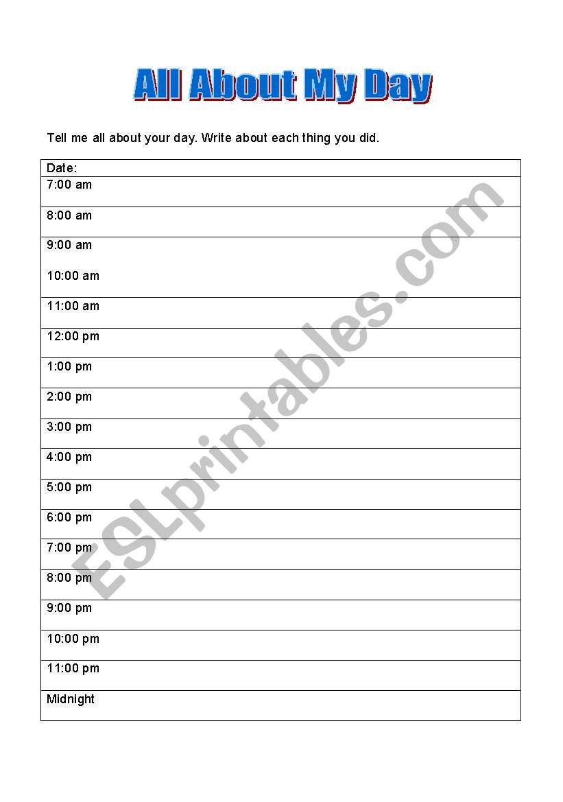 All About My Day worksheet