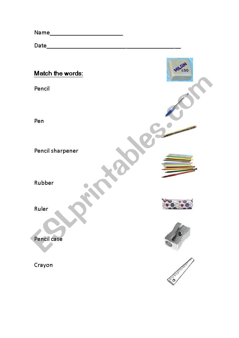 Match the words worksheet