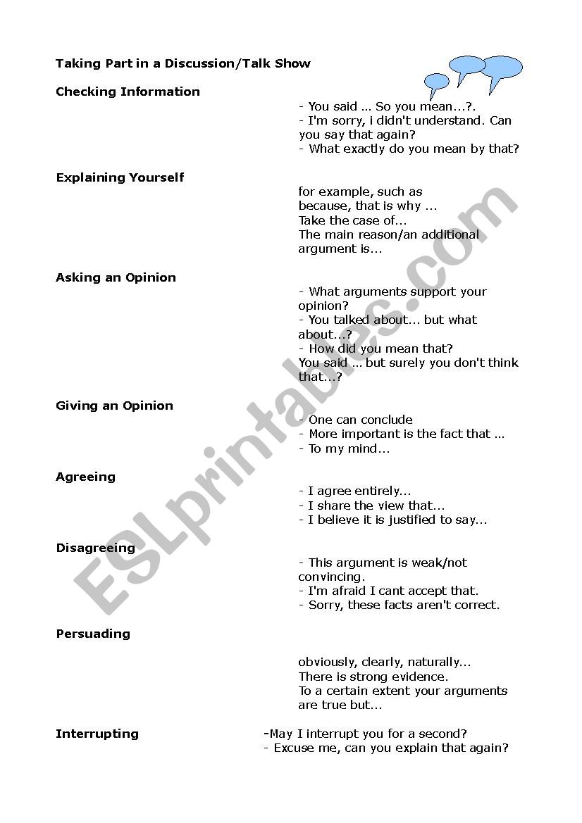 talking tactics  worksheet