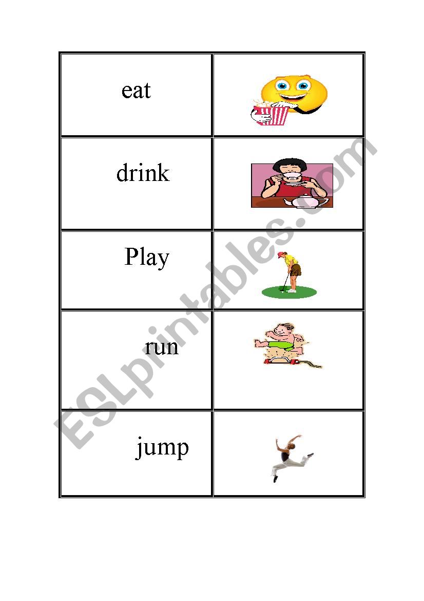 actions memory game worksheet