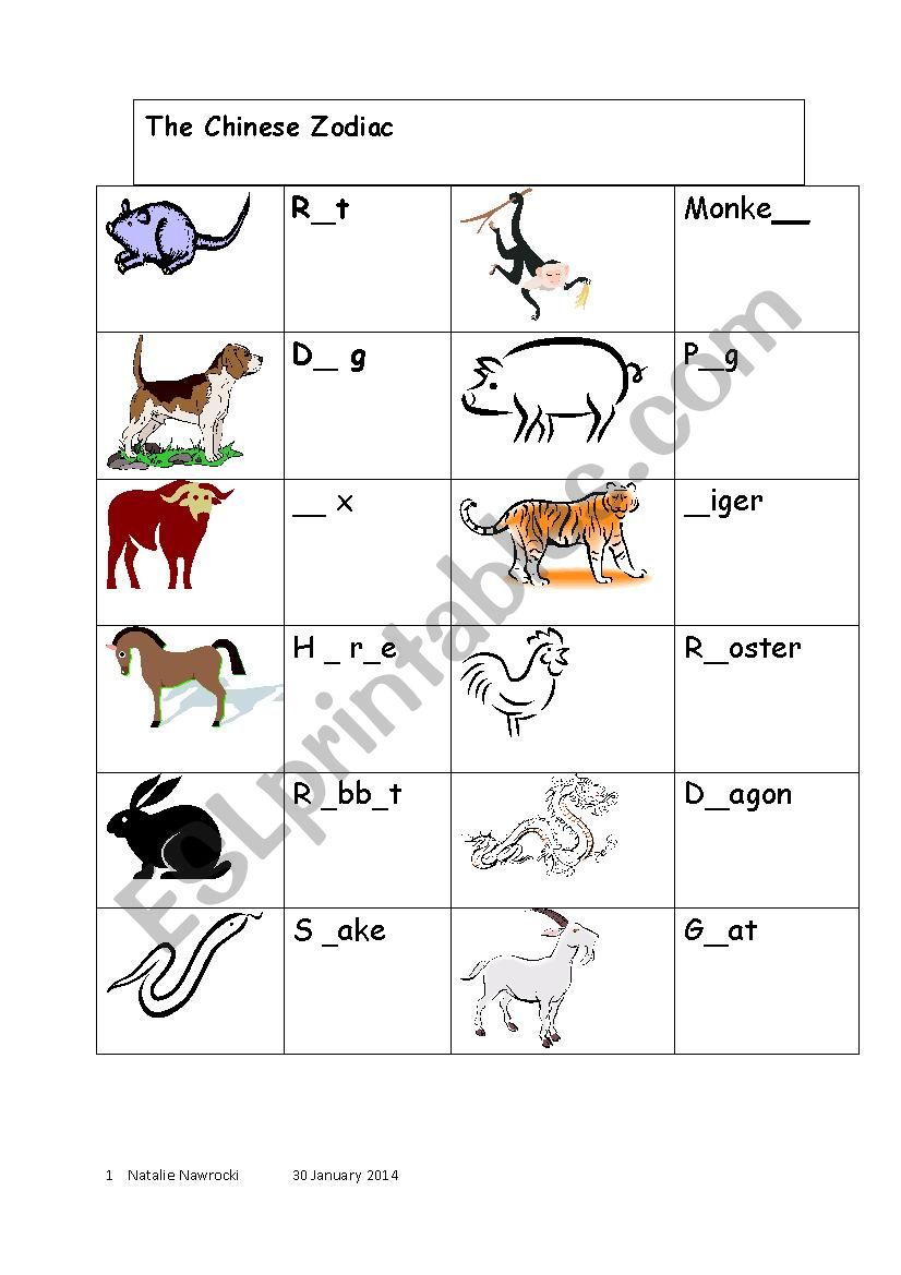 The Chinese Zodiac worksheet
