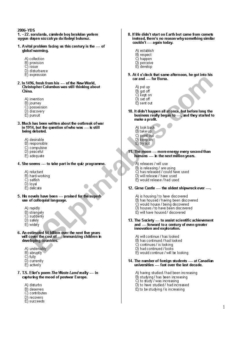test worksheet