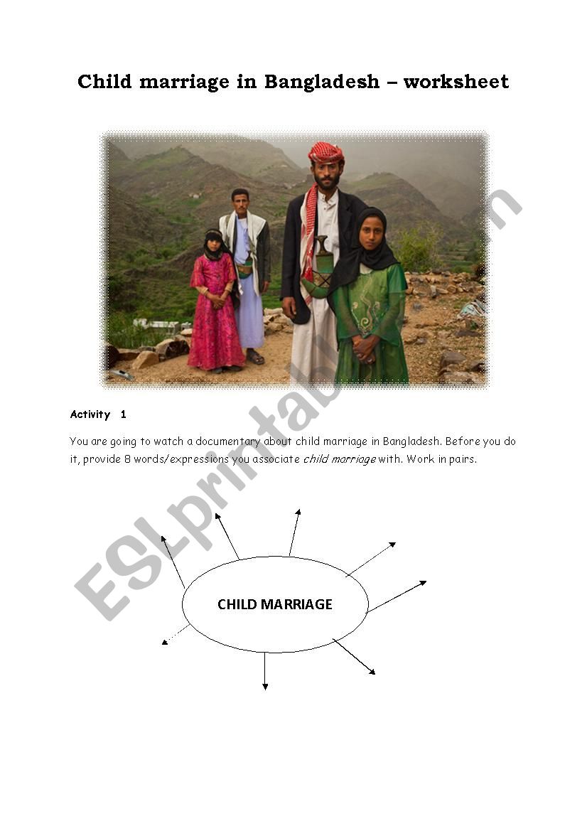 Child marriage in Bangladesh 1/2 ( worksheet + video link) FULLY EDITABLE