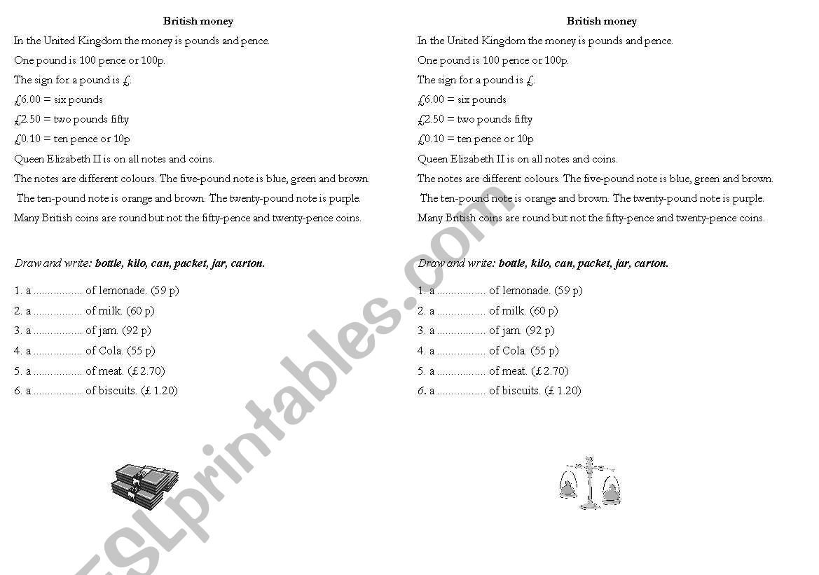 British money worksheet