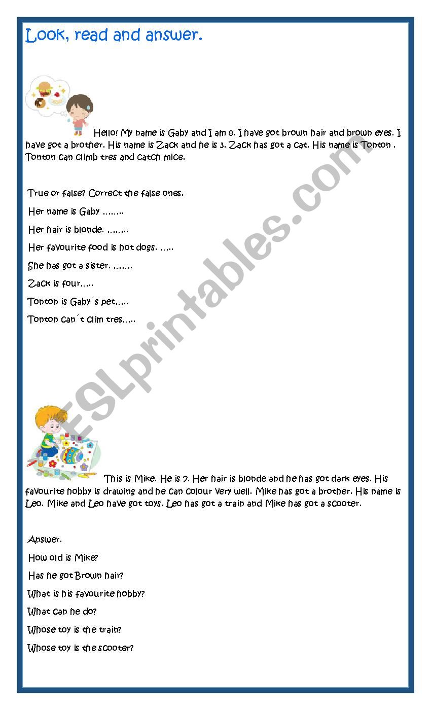 Reading Comprehension worksheet