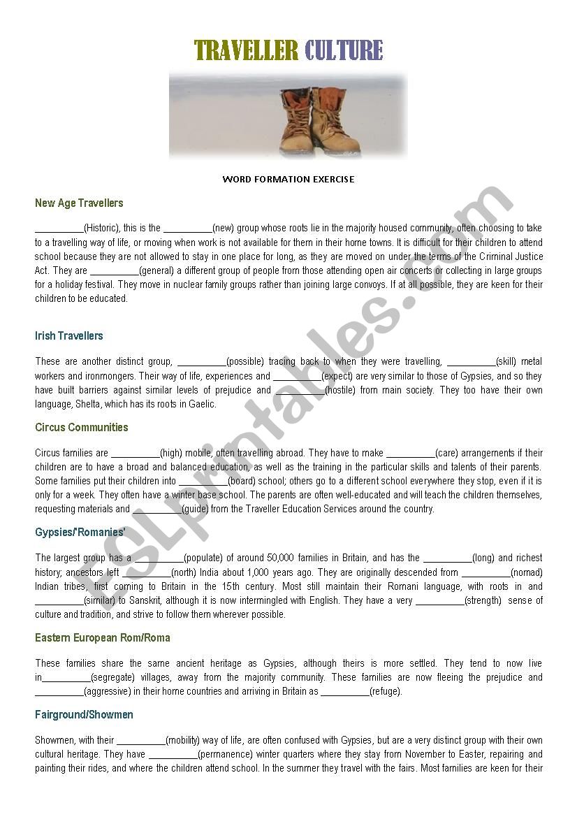 Word Formation - Travellers worksheet