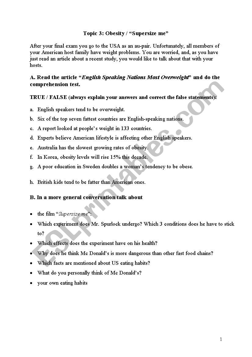 Super Size Me Worksheet Answers