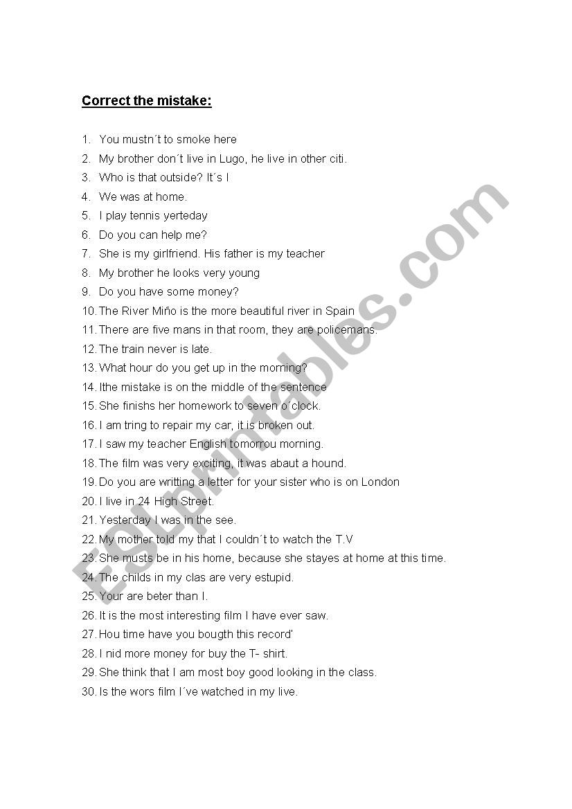 Correct the mistake worksheet