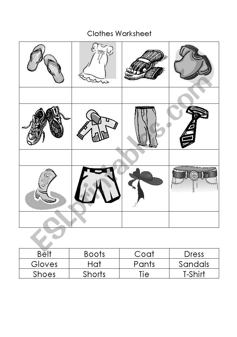 Clothes Worksheet worksheet