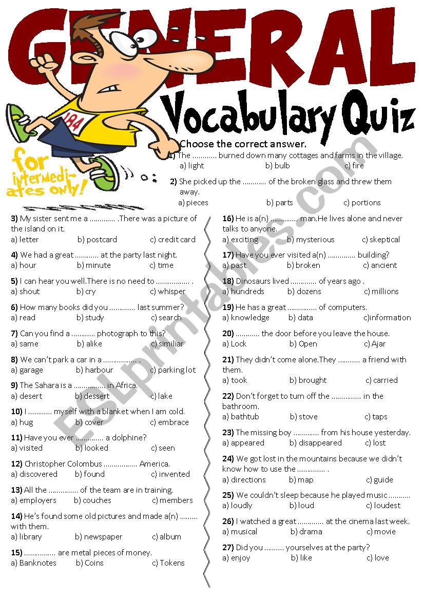 vocabulary quiz worksheet