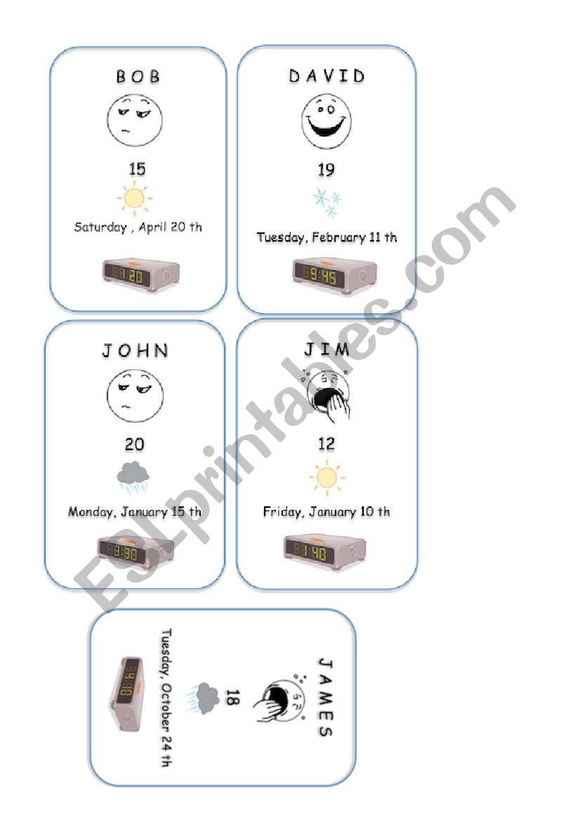 Set of cards (boys) worksheet