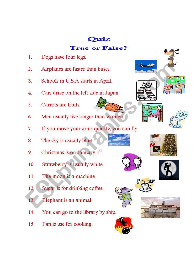 True or False? worksheet