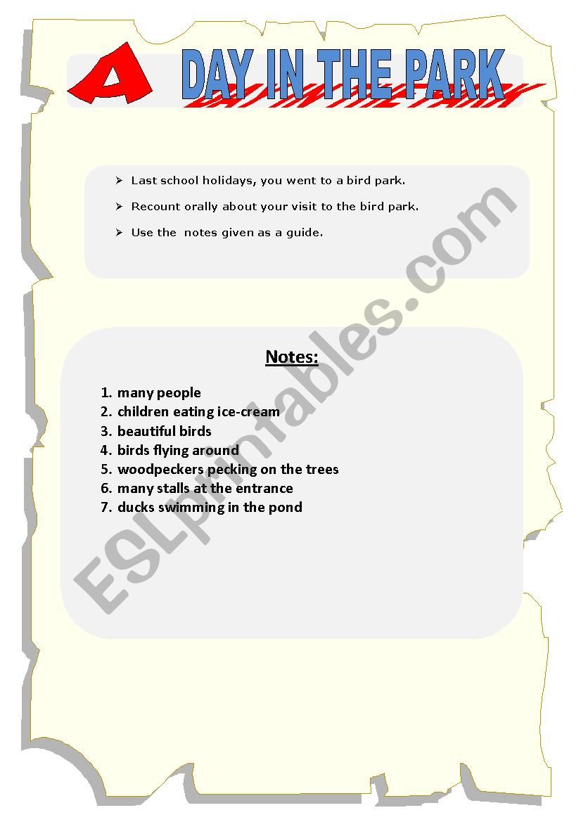 a day in the park worksheet